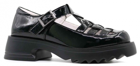 231875п-1 Чёр 33-1,34-1,35-1,36-1,37-1 Kapika Туфли Школа T-STRAP Иск.мат, Кожподклад, ПУ (полиуретан) Лето жен