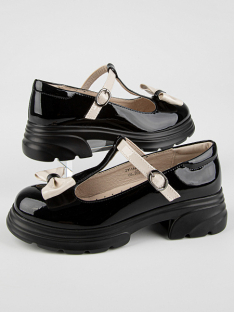 231144п-1 Чёр 33-1,34-1,35-1,36-1,37-1 Kapika Туфли Школа T-STRAP Иск.мат, Кожподклад, ПУ (полиуретан) Лето жен
