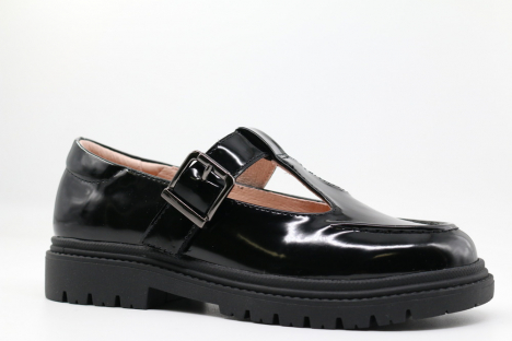 231181п-2 черный лак 31-1,32-1,33-1,34-1,35-1 Kapika Туфли Школа T-STRAP Иск.мат, Кожподклад, ТЭП (термоэластопласт) Лето жен