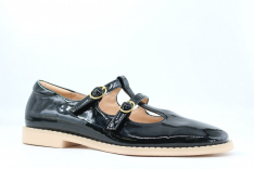 24745п-2 черный-бежевый 34-1,35-1,36-1,37-1,38-1,39-1 Kapika Туфли Школа T-STRAP Иск.мат, Кожподклад, Резина Лето жен