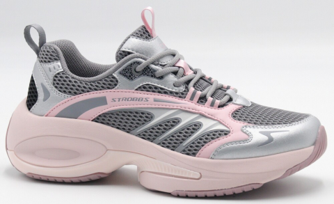 F7738-10 серый/розовый 36-1,37-2,38-2,39-2,40-1 Strobbs П/ботинки Актив.отдых Кроссовки Иск.мат, Текстиль, ЭВА,Резина,ТПУ вставка В/О жен