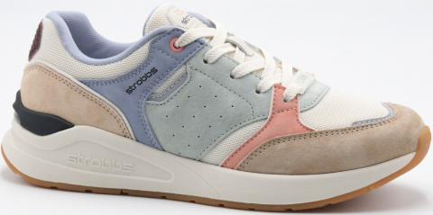 F7712-12 Бежевый/Зелёный 36-1,37-2,38-2,39-2,40-1 Strobbs П/ботинки Актив.отдых Кроссовки Нат.кожа, Текстиль, ЭВА,Резина,ТПУ вставка В/О жен