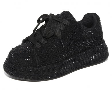 E22203 Чёр 33-1,34-1,35-2,36-2,37-1,38-1 Капитошка П/ботинки Празд Кроссовки Иск.мат, Текстиль, ТПР В/О жен