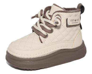 F22166 Беж 22-2,23-2,24-2,25-2 Капитошка Ботинки Повсед Дерби Иск.мат, Нат.шерсть, Резина Зима жен