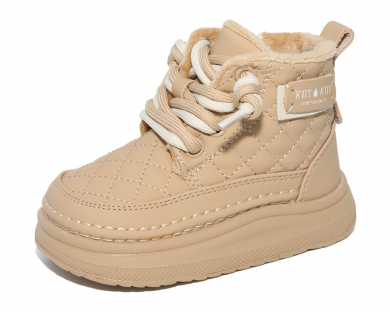 F22167 Светло-коричневый 22-2,23-2,24-2,25-2 Капитошка Ботинки Повсед Дерби Иск.мат, Нат.шерсть, Резина Зима жен