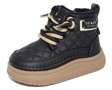 F22165 Чёр 22-2,23-2,24-2,25-2 Капитошка Ботинки Повсед Дерби Иск.мат, Нат.шерсть, Резина Зима жен