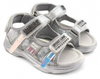 22-279B/12 Сереб 31-2,32-2,33-2,34-2,35-2,36-2 Indigo kids Туфли Актив.отдых Сандалии Иск.мат, Текстиль, ПУ Лето жен