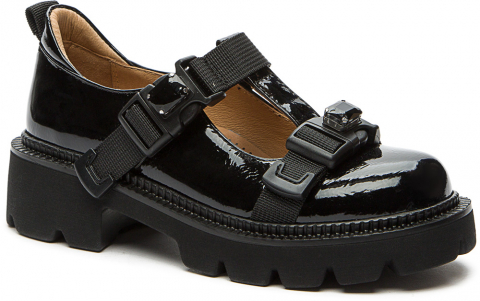 938310/04-02 Чёр 34-1,35-1,36-2,37-2,38-1,39-1 Betsy Туфли Школа T-STRAP Иск.мат, Кожподклад, ПУ Лето жен
