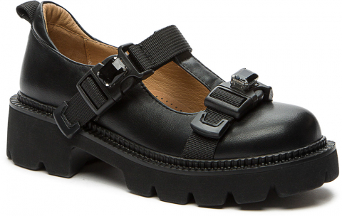 938310/04-01 Чёр 34-1,35-1,36-2,37-2,38-1,39-1 Betsy Туфли Школа T-STRAP Иск.мат, Кожподклад, ПУ Лето жен