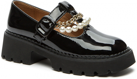 938303/02-02 Чёр 33-1,34-1,35-2,36-2,37-1,38-1 Betsy Туфли Школа T-STRAP Иск.мат, Кожподклад, ПУ Лето жен