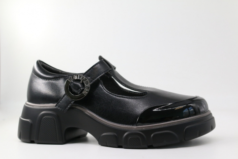231925п-1 Чёр 34-1,35-1,36-1,37-1,38-1 Kapika Туфли Школа T-STRAP Иск.мат, Кожподклад, ПУ (полиуретан) Лето жен