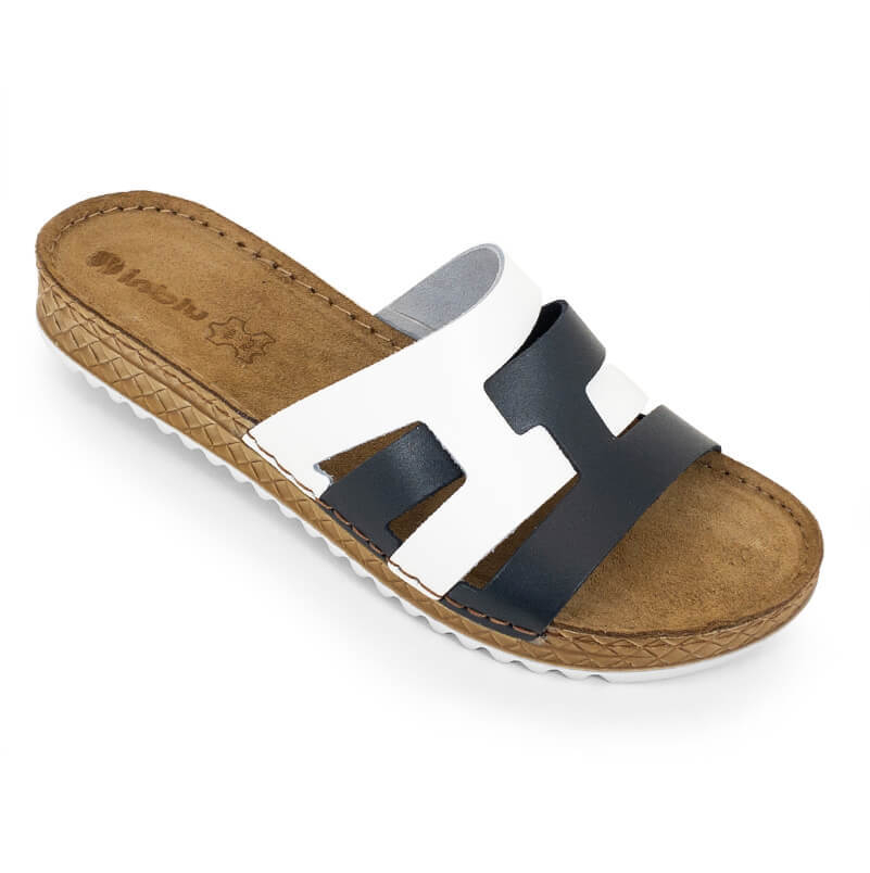 VO-1G1(ONB) синий-белый 36-1,37-2,38-3,39-3,40-2,41-1 Inblu Туфли Повсед Шлепанцы/Пантолеты Нат.кожа, Без подклада, ПУ Лето жен