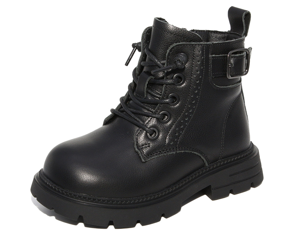 G22600 Чёр 27-1,28-1,29-1,30-1,31-1,32-1 Капитошка Ботинки Повсед Дерби Нат.кожа, Нат.мех, Резина Зима жен