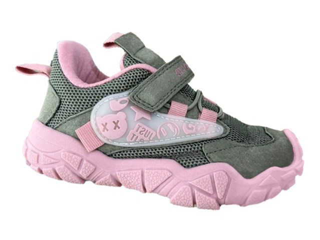 90-650E серый / розовый 25-2,26-2,27-2,28-2,29-2,30-2 Indigo kids П/ботинки Актив.отдых Кроссовки Иск.мат, Текстиль, ТЭП В/О жен