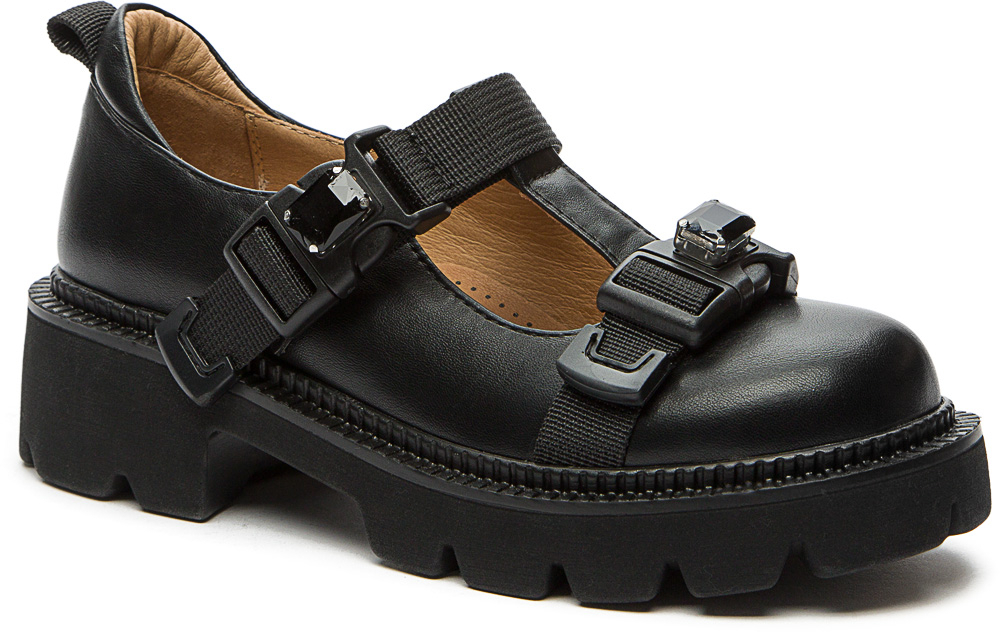 938310/04-01 Чёр 34-1,35-1,36-2,37-2,38-1,39-1 Betsy Туфли Школа T-STRAP Иск.мат, Кожподклад, ПУ Лето жен