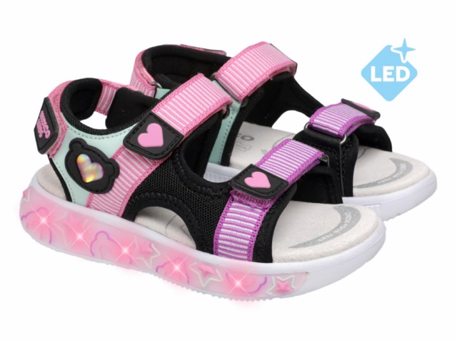 22-500E Чёрный / розовый 26-2,27-2,28-2,29-2,30-2,31-2 Indigo kids Туфли Актив.отдых Сандалии Иск.мат, Текстиль, ЭВА Лето жен