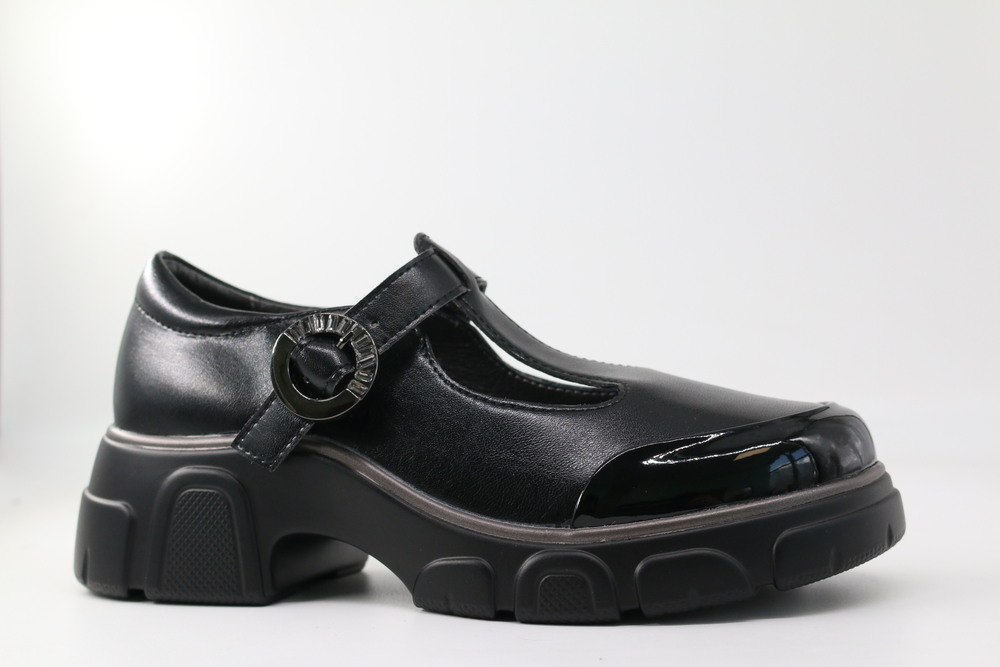 231925п-1 Чёр 34-1,35-1,36-1,37-1,38-1 Kapika Туфли Школа T-STRAP Иск.мат, Кожподклад, ПУ (полиуретан) Лето жен