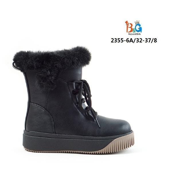 2355-6A Чёр 32-1,33-1,34-2,35-2,36-1,37-1 Boys and Girls П/сапоги Повсед Веллингтон Иск.мат, Иск.шерсть, TPR Зима жен