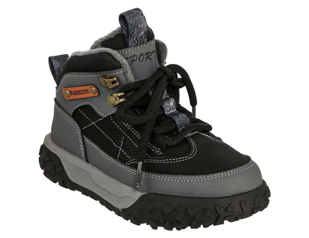 DQB_25-013_black-grey 28-1,29-1,30-1,31-1,32-1,33-1,34-1,35-1 Kedberry Ботинки Повсед Оксфорд Иск.мат, Байка/Флис, Резина В/О Муж